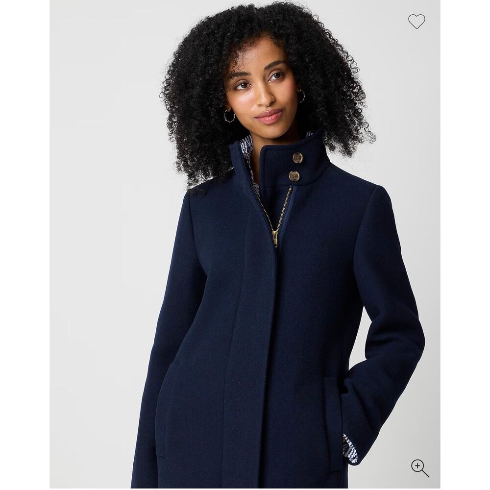 J. Crew Women's Long Sleeve City Coat with Button Neck Navy Blue Size 16 NWT - Picture 3 of 12